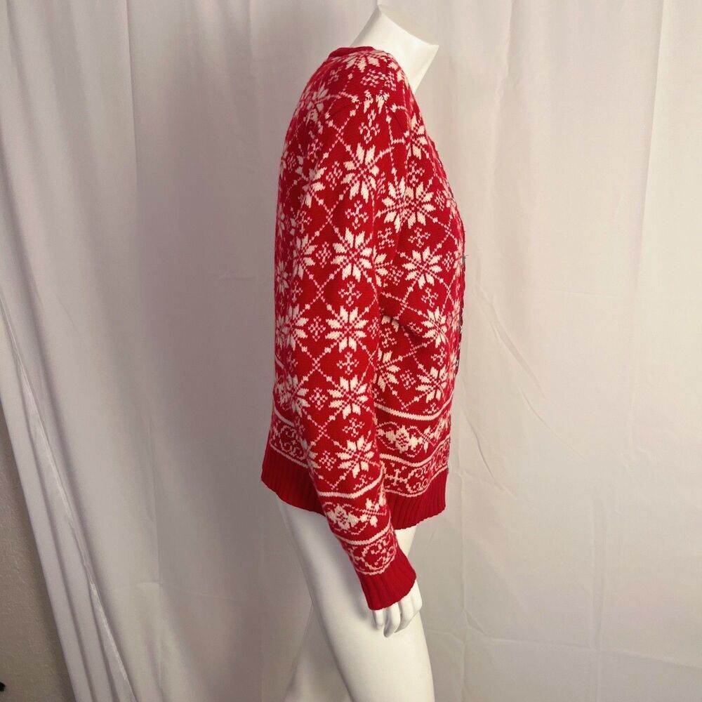 Vintage Lamb's Wool Casual Corner Fair Isle Sweater Cardigan Snowflakes Size S - Picture 3 of 6